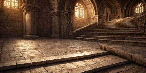 Obraz premium A large, empty room with a staircase leading up to a balcony