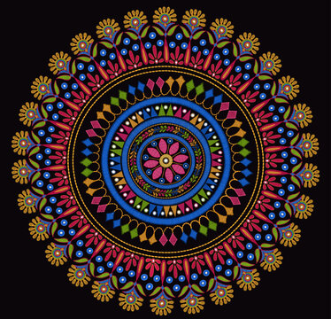 mandala design using kutch embroidery elements, suitable for home decor and print design pattern