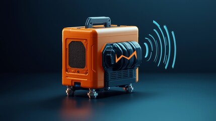 Compact generator icon with noise reduction housing and soundproof symbols