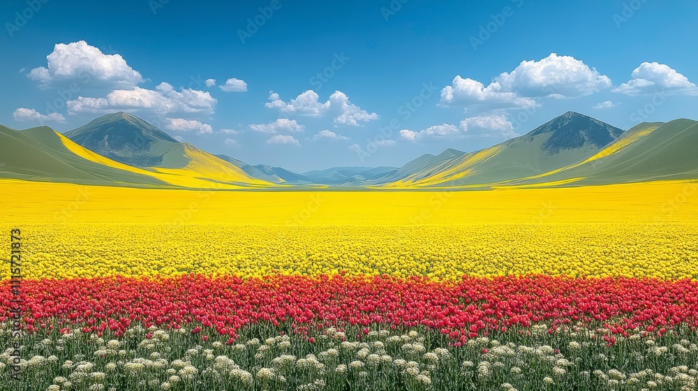 Poster a bright sky with scattered cumulus clouds creating a serene and peaceful atmosphere perfect for bac