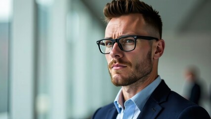 Fototapeta premium stern businessman man in glasses looking at camera,