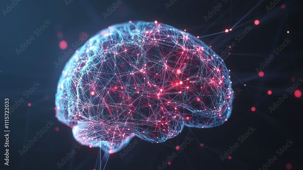 Aufkleber a digital rendering of a human brain with glowing circuitry.