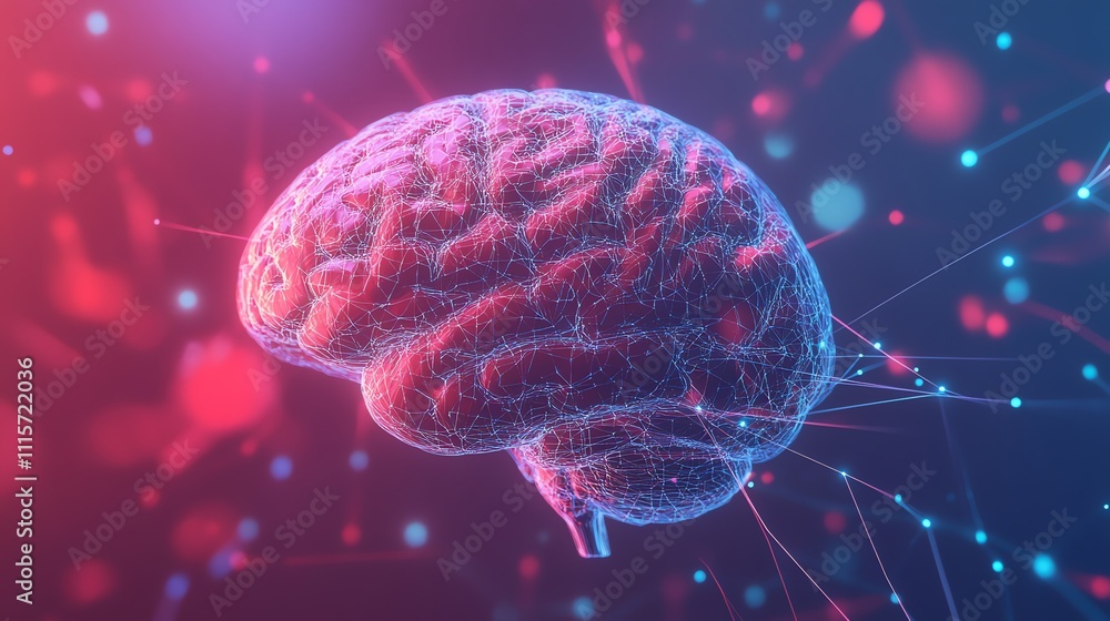 Aufkleber a digital rendering of a human brain with glowing circuitry.