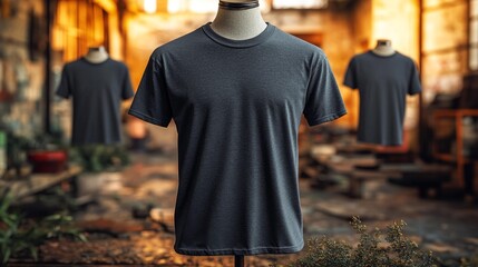 3D Render of Slub Tee Mockup in Slate Gray Color on Mannequin. Generative AI