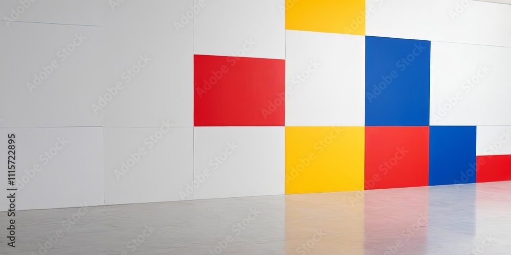 Poster a wall with a colorful pattern of squares