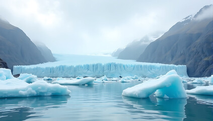A breathtaking view of a glacier with floating icebergs, symbolizing climate change and the need for environmental preservation