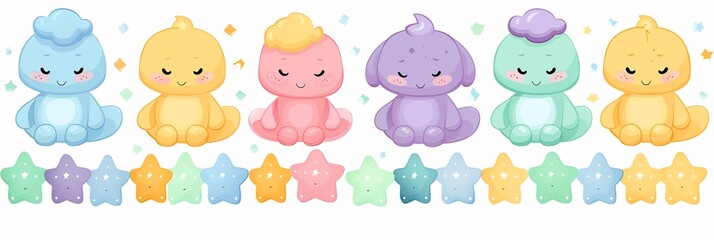Fototapeta premium Playful clipart of farm animals exaggerated features and soft pastel hues perfect for a whimsical childrens illustration style