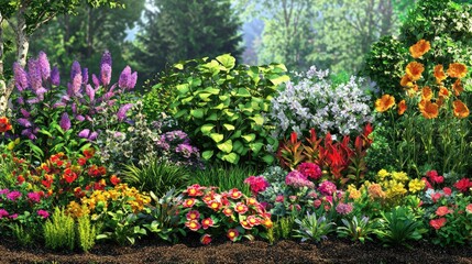 Vibrant and Colorful Flower Garden in Lush Natural Setting