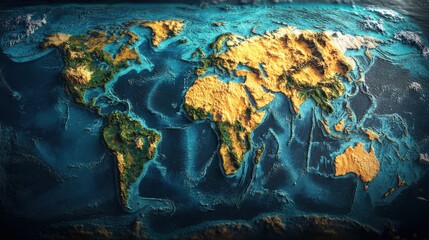 Naklejka premium A detailed relief map of the world showcasing topography.