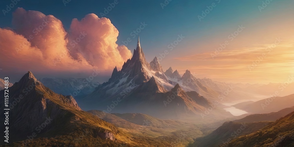 Aufkleber a mountain range with a large mountain in the middle