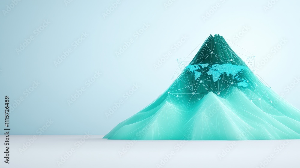 Poster global network connectivity abstract mountain with world map