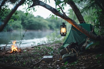 Serene Camping by the Lake: A Night Under the Stars