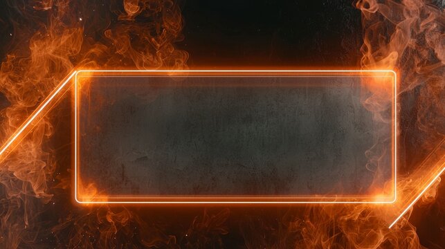 Dark Glowing Background with Orange Neon Frame and Smoke