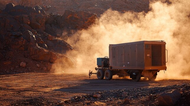 Diesel generator trailer in rugged mining site environment landscape