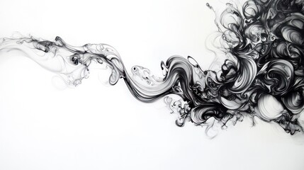 Fototapeta premium A captivating black ink swirl elegantly frames the edges of a pristine white background,