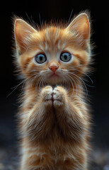 Fototapeta premium 立って手を合わせる可愛いねこ