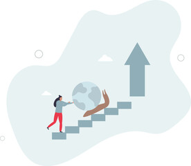 Obraz premium Global economic slowdown, world GDP growth decline or sluggish, recession or growth slowing down concept.flat characters.