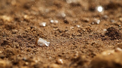Close-Up of Ground with Soil Particles Glimmering in Sunlight