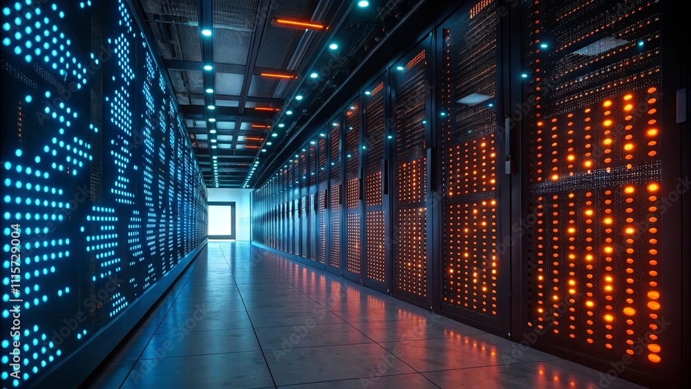 Aufkleber a long hallway with many computer servers