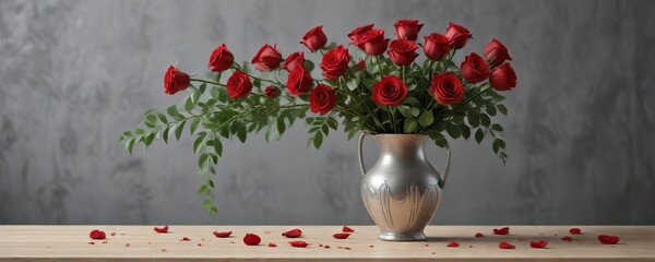 A beautiful bouquet of long-stemmed red roses in a elegant vase , arrangements, long stemmed red roses, vases