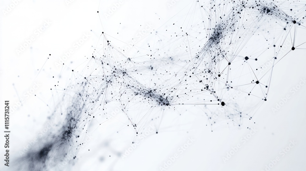 Poster entanglement, with interconnected lines and dots forming a web-like structure on a bright white back