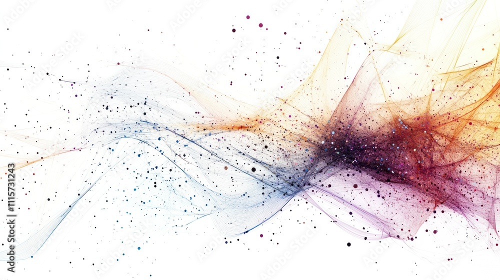 Poster entanglement, with interconnected lines and dots forming a web-like structure on a bright white back