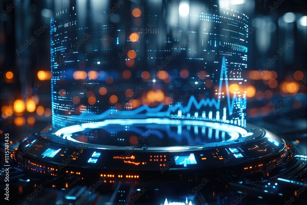 Leinwandbilder a large ring of holograms in the space displays economic data and stock charts related to data scien