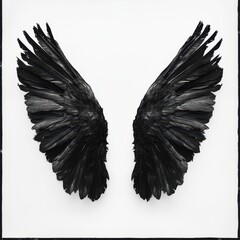 Obraz premium Digital creation black winged artwork showcasing ethereal minimalist aesthetics, isolated on a white background.
