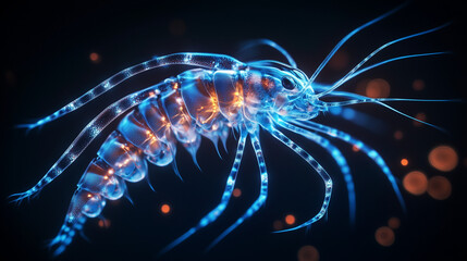 Hyper-realistic macro shot close-up of a single plankton with intricate details