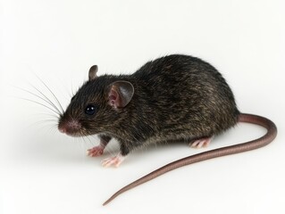 Exploring mouse in wildlife photography studio close-up perspective on neutral background