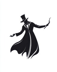Magical performance by a mysterious magician in enchanted setting silhouette art style, isolated on a white background.