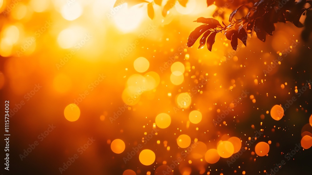 Poster a backlit image of leaves and branches with bokeh from the sun.