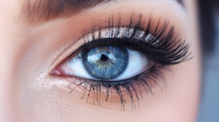 Obraz premium Stunning Close-Up of a Woman's Blue Eye with Makeup