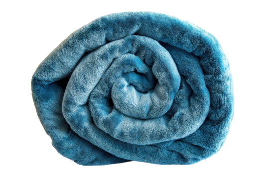 Soft turquoise blanket rolled up for cozy comfort and warmth during chilly evenings