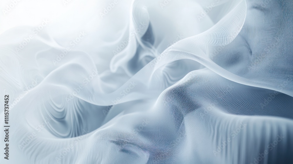 Poster mechanics, showcasing swirling particles and waveforms that blend seamlessly into a clean white back