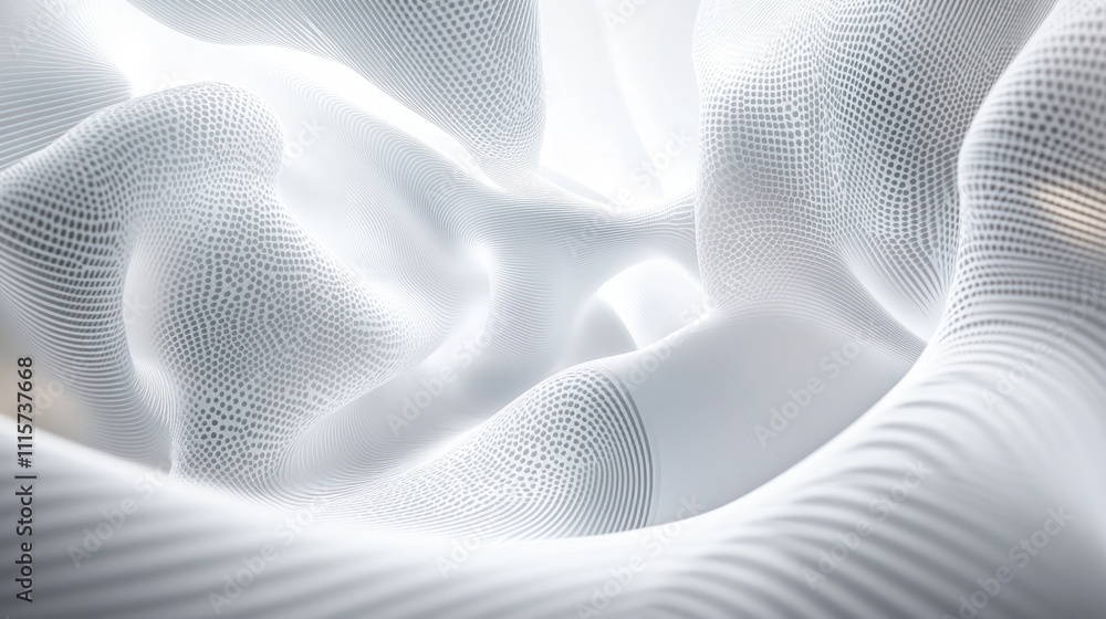 Poster mechanics, showcasing swirling particles and waveforms that blend seamlessly into a clean white back