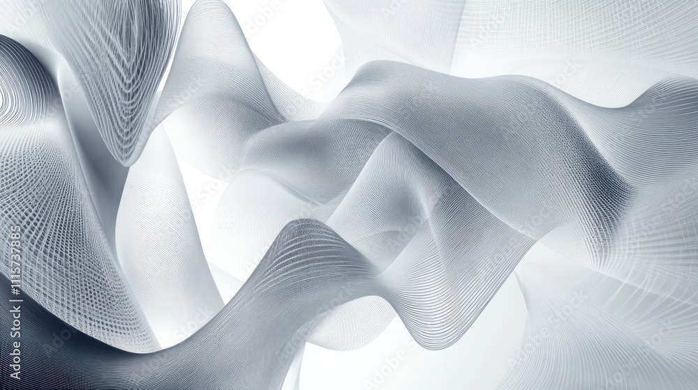 Poster mechanics, showcasing swirling particles and waveforms that blend seamlessly into a clean white back