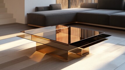 Fototapeta premium Modern Glass Coffee Table in Sunlit Living Room