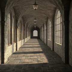 Obraz premium Stunning hallway crafted marble with windows offering scenic outdoor views photos