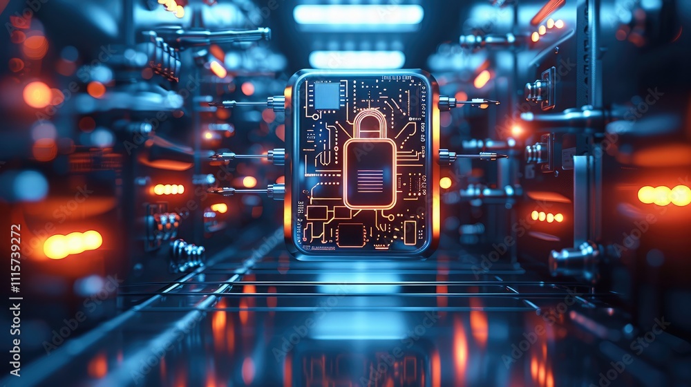 Leinwandbilder A hardware security module integrated with blockchain encryption keys, sharp focus on the advanced cryptographic locks. The blurred background shows a high-tech lab.