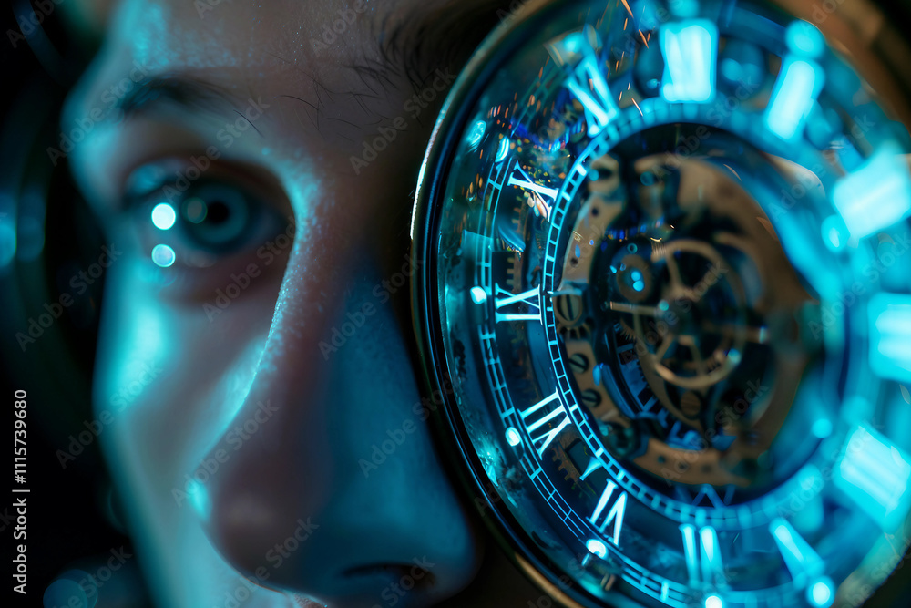 Aufkleber generative ai close-up of a time traveler exploring cosmic portal across space and time