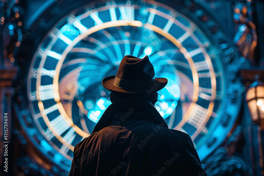 Aufkleber generative ai close-up of a time traveler exploring cosmic portal across space and time