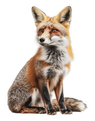Obraz premium Red fox sitting gracefully on a white background, cut out - stock png.