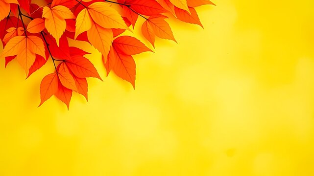 Autumnal Orange Leaves on Pale Yellow Background Design