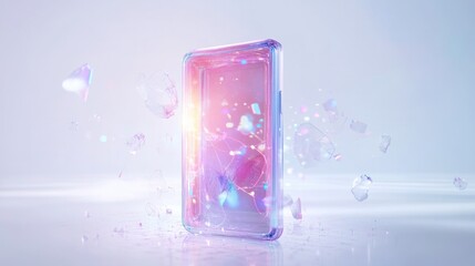phone design featuring a sleek, ultra-thin body with a transparent display that showcases vibrant holographic images.