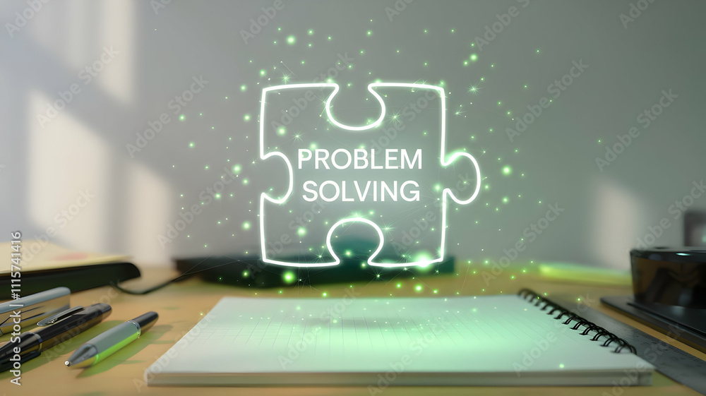 Aufkleber problem solving puzzle: illuminated puzzle piece with 