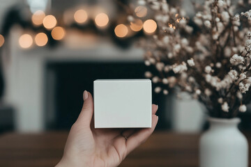 Obraz premium Mockup photo with space for text giftbox holiday present box with colorful ribbon bow, Generative AI