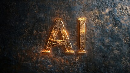 "AI" text title in bold gold with an embossed texture on a medieval parchment background with glowing runes