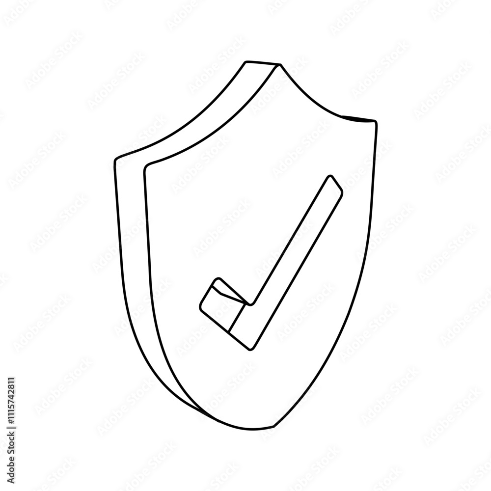 Poster the outline of a large protection mark symbol is made with black lines. 3d view of the object in per
