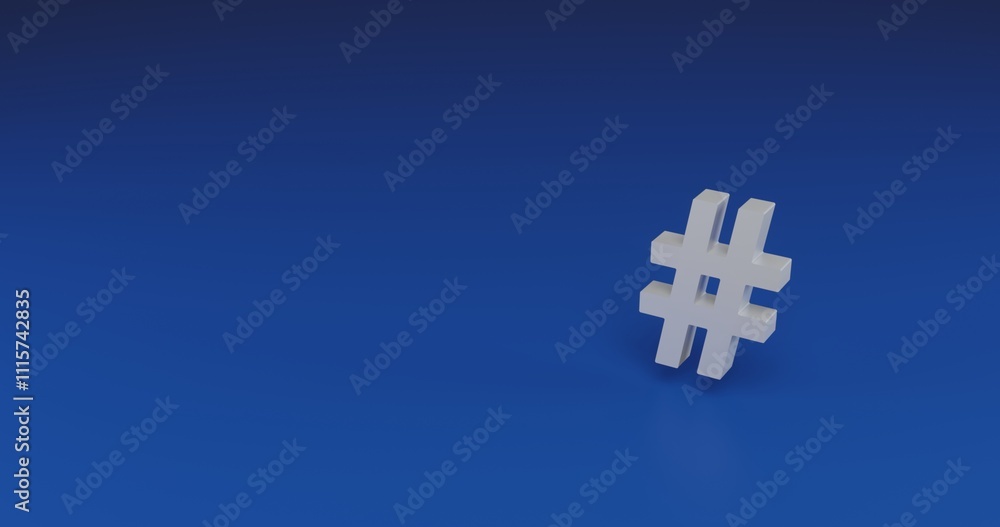 Poster isolated realistic white hash symbol with shadow. located on the right side of the scene. 3d illustr
